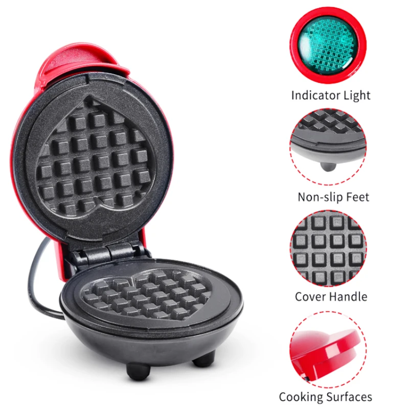 Máquina de waffle elétrica máquina de café da manhã em casa portátil máquina waffle café da manhã amor em forma de coração máquina de waffle cozinhar aparelho - Image 3