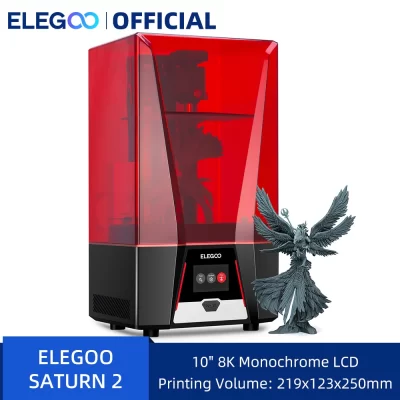 ELEGOO-SATURN 2 Impressora 3D Mono MSLA, Resina UV Fotocurando, 8K LCD, 10 ", 8K LCD Tamanho De Impressão, 219x123x250mm