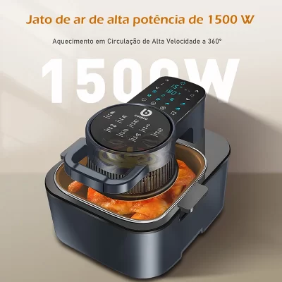 Fritadeira de ar Visual, Fritadeira Flip-top, Multifuncional, Display LED, Fritadeira Antiaderente Sem óleo，Aqueça os Alimentos