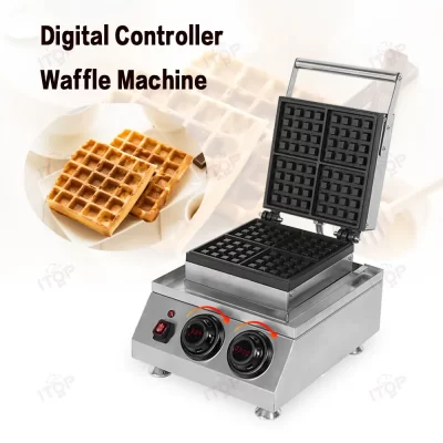 Controlador Digital Waffle Machine, tempo exato, controle de temperatura, botões de exibição, 1600W, 10cm Square Maker, 4pcs