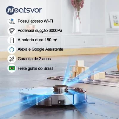 Robô Aspirador Neatsvor X600pro 3 em 1 Varre Aspira e Passa Pano MOP Para Limpeza Aspiradora Robot Inteligente