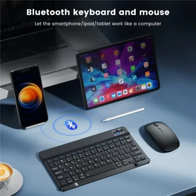 Mini teclado sem fio Bluetooth e mouse set, teclado recarregável inglês, ratos para tablet, ipad pro 12 9 ar 4 s6 lite, 10"