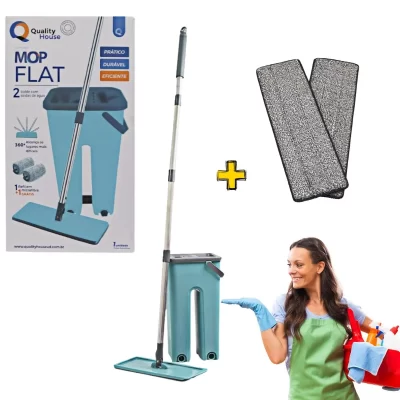Rodo Flat Mop E Balde Lava E Seca Limpeza Profissional Com 2 Refil