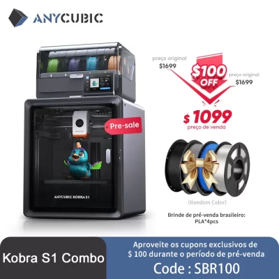 Anycubic Kobra S1 Combo Impressora 3D, impressora 3D multicolorida de alta velocidade máx. 600 mm/s, alta precisão, estrutura estável XY do núcleo, impressão ultra-silenciosa 250 * 250 * 250 mm