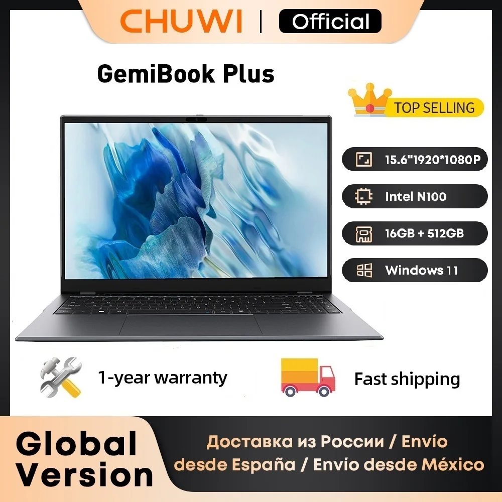 Chuwi gemibook plus laptop 15.6 "gráficos intel n100 para 12a geração 1920*1080p 16gb ram 512gb ssd com ventilador de refrigeração windows 11