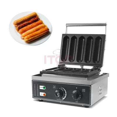 ITOP-Hotdog Waffle Maker, salsicha antiaderente, máquina de cozimento, bastão de leite, Lolly, padeiro, 1550W, 5 pcs