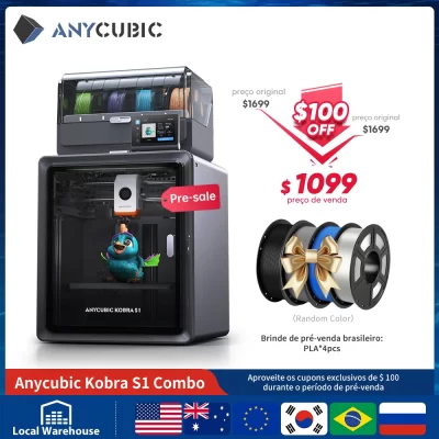 Anycubic Kobra S1 Combo Impressora 3D, impressora 3D multicolorida de alta velocidade máx. 600 mm/s, alta precisão, estrutura estável XY do núcleo, impressão ultra-silenciosa 250 * 250 * 250 mm