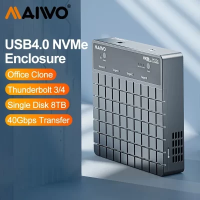 Maiwo 4 bay usb 4.0 40gbps m.2 nvme ssd gabinete compatível thunderbolt 4/3 com ventilador offline clone tipo-c 4.0 caixa de disco rígido