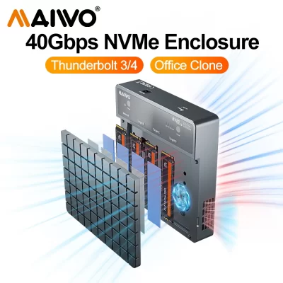 MAIWO-Gabinete SSD NVMe, Estojo de Unidade de Estado Sólido com Clone Ventilador Offline, Compatível M.2 para Tipo-C 4.0, 40Gbps, 4 Bay, 32TB
