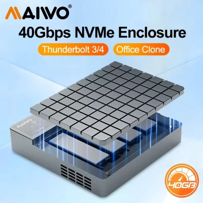 Maiwo 4 bay usb4.0 40gbps m.2 nvme ssd gabinete compatível m.2 para tipo-c 4.0 32tb caixa de unidade de estado sólido com ventilador clone offline