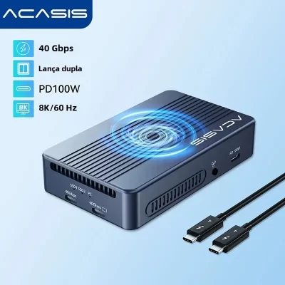 Acasis 40gbps dual-bay thunderbolt m.2 nvme ssd caso USB-C docking station modo raid hdmi 8k 60hz pd100w hub para edição de vídeo