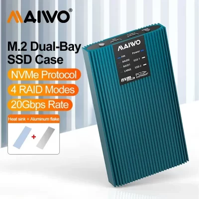 MAIWO-M.2 Nvme Caixa de Unidade de Estado Sólido, Leitor de Disco Rígido Externo Tipo C, NVMe Portátil, Disco Duplo, RAM, Matriz