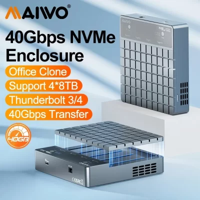Maiwo 40gbps m.2 nvme ahci duplicador cloner 4 bay gabinete para m.2 nvme ahci ssd com clone offline usb4 tipo-c 32tb capacidade
