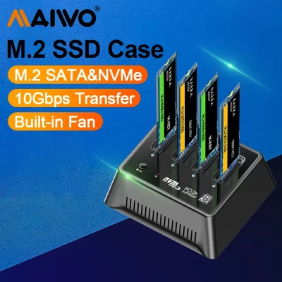 MAIWO-M.2 NVMe Gabinete SSD SATA com Ventilador, Refrigeração, 10Gbps, USB C, Gen2 Caso Externo, Disco Rígido, Copiar, 4 Bay Caixa De Armazenamento Copiadora