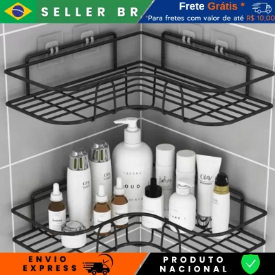 Kit 2 Prateleiras Organizadora de Alumínio Suporte Retangular Adesivo de Parede Para Banheiro Creme Sabonete Banho Cozinha Rack