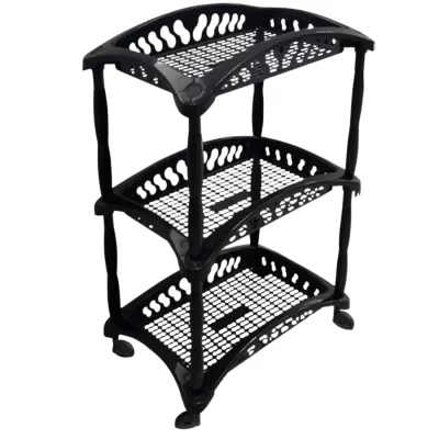 Rack de Armazenamento Organizador Telado Vertical Com 3 Cestos Fruteira Cozinha Banheiro Cor Preta