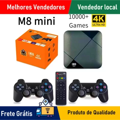ZOMMI-Mini Console TVBox M8, Vídeo Jogos Retro, Super TV Box, 2 Controller, Pilhas AAA Envio do Brasil, Taxas