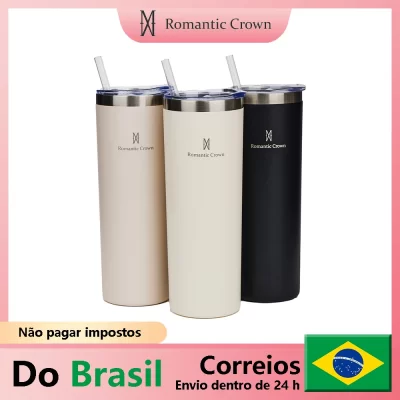 Romantic Crown Copo com palha, copo térmico de vácuo, garrafa de água térmica, caneca 304 copo isolado de aço inoxidável, 20OZ