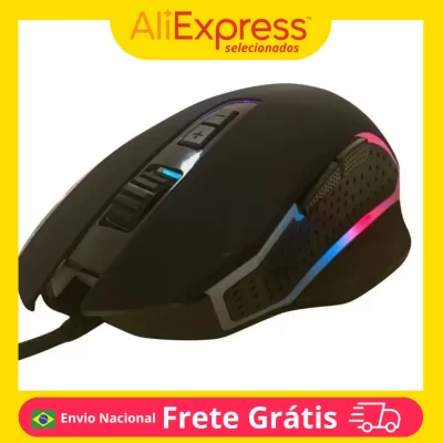 Mouse Gamer Com Fio Led RGB com Botões Laterais 4800DPI Para Jogar Gamming Rato Mouse Ergonômico PC Computador Gamer