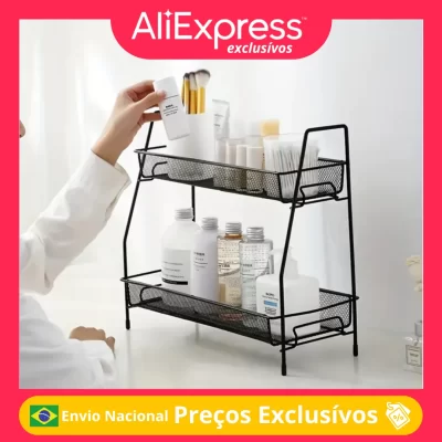 Prateleira Organizador Dupla Ferro Banheiro Cozinha Multiuso Compacta Resistente Durável Armazenamento Prático Versátil Design