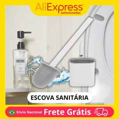 Escova Sanitária Redonda Banheiro Parede Silicone com Suporte de Parede Privada Limpeza Higiênica Profunda Otimiza Espaços