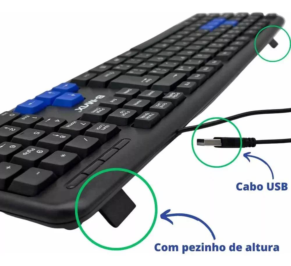 Teclado USB Padrão ABNT2 Com Fio 2.4GHz Ergonômico Confortável Resistente Ideal para Trabalho Jogos Digitação Layout Brasileiro - Image 3