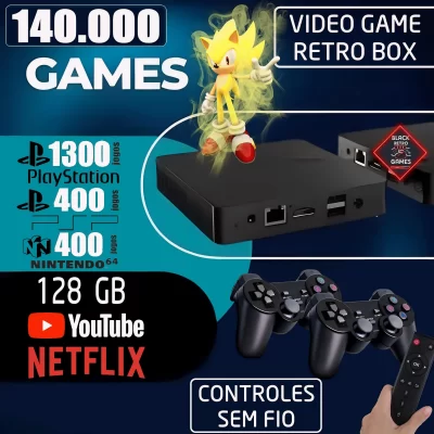 Video Game Retro Elite 140 Mil jogos 128GB + 2 controles Sem Fio 2024 Envio Imediato!
