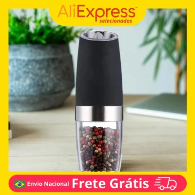 Moinho Elétrico Automático De Especiarias Sal Pimenta Luz LED Gravidade Ajustável Moedor Temperos Cozinha Conjunto Utensílios