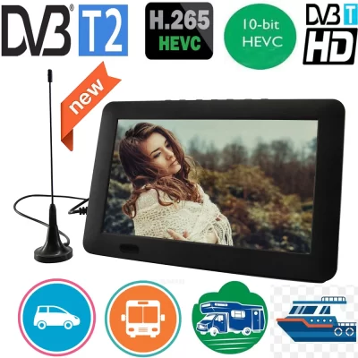 LEADSTAR-TV Digital e Analógica Portátil, Televisão de Carro Pequeno, DVB-T2, ATSC, ISDB-T, TDM, Suporte USB, TF, PVR, MP4, H.265, AC3, 9 Polegadas