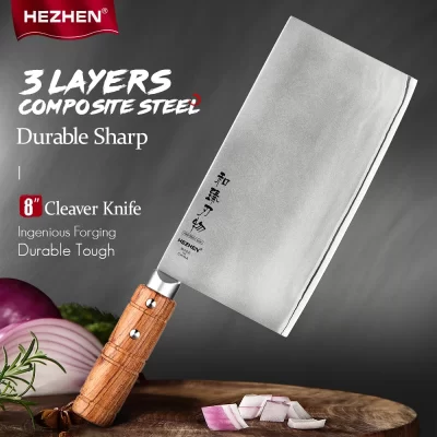 Hezhen faca de fatia de 8 polegadas, aço inoxidável, artesanal chinesa, alta qualidade, facas de chef de cozinha, navalha afiada