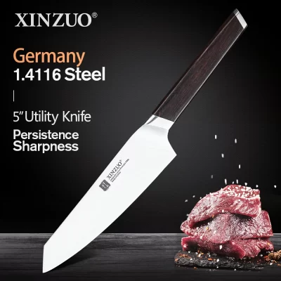 XINZUO-Faca Utilitária De Aço Inoxidável, Alemanha 1.4116 Facas De Cozinha De Aço, Facas De Frutas Universais, Ebony Handle, 5 em, 2018