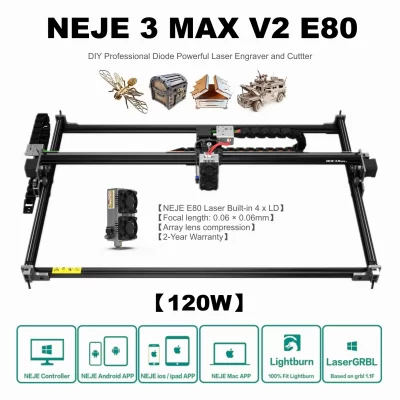 NEJE-Poderoso CNC Laser Gravador, Cortador De Madeira, Corte De Metal, Ferramentas De Gravação, DIY, Diodo Profissional, Poderoso, 3 Max, V2, E80, 120W