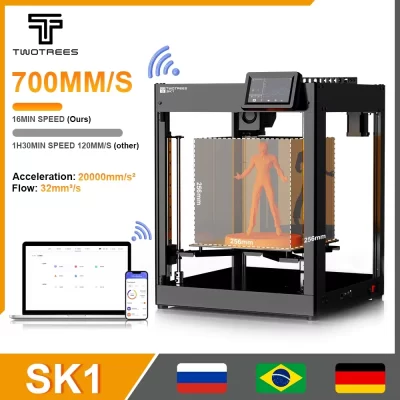 TWOTREES SK1 CoreXY Impressora 3D 700mm/s Klipper Nivelamento automático Máquina de impressão 3D Área de impressão 256x256x256mm