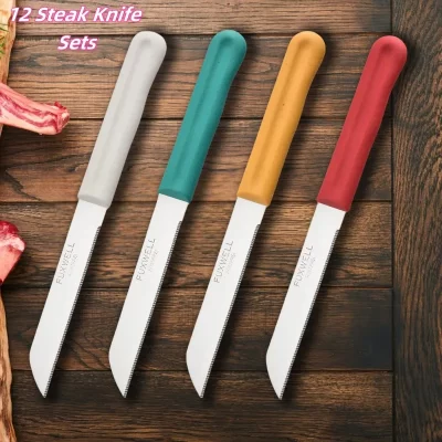 12 pçs/set facas de bife conjunto de talheres com lâmina serrilhada conjunto de facas de jantar para carne pão qualidade faca de cozinha
