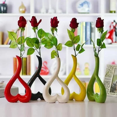 Vaso de flores vaso floral 3d coração forma festa ornamento casamento cerâmica 5 cores colorido criativo festival decoração casa bonita