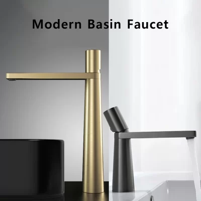Modern Basin Faucet Escovado Ouro Latão Banheiro Mixer Faucet Grey Washbasin Faucet Single Handle Single Hole Wash Sink Water Tap Torneiras brancas pretas do banheiro do ouro do cromo Torneira bacia doméstica