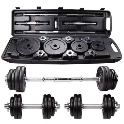 Halteres de levantamento de peso para academia doméstica de 10kg-30kg com caixa de halteres de ferro fundido pintados em preto podem ser conectados a um conjunto de barra.