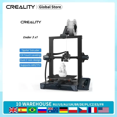 CREALITY-Ender-3 S1 Impressora 3D, Extrusora Direta de Engrenagens Duplas, Eixo Z Duplo, Silencioso 32Bit, Alta Precisão, Toque CR, Nivelamento Automático da Cama, 2023