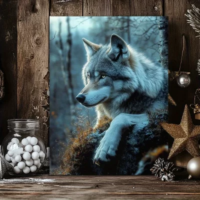 Impressionante pôster de arte em tela de lobo – decoração de parede sem moldura e de alta qualidade com efeito visual 3D para sala de estar, quarto