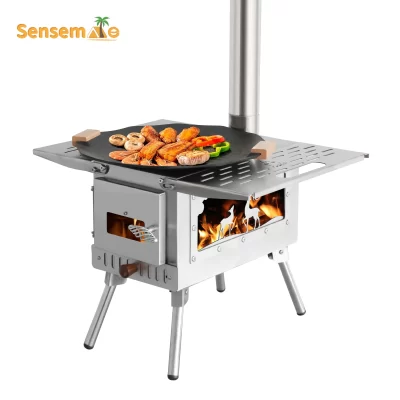Grande fogão a lenha portátil com tubo de janela para tenda dobrável aquecedor fogão de cozinha ao ar livre para berço acampamento cozinha de pesca no gelo