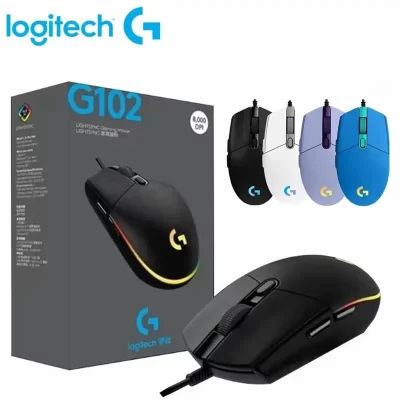 Logitech g102 mouse usb com fio mouse para jogos 8000 dpi tela de efeito óptico arco-íris para computador pc/mac e laptop