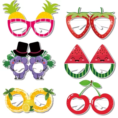 12pçs óculos de papel engraçados para festa de verão, frutas tropicais, abacaxi, morango, lembranças para crianças, piscina luau, praia havaiana, festa temática