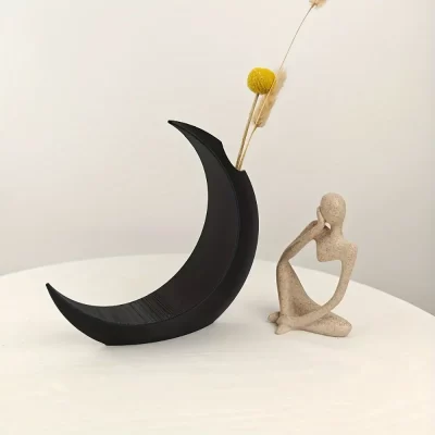 Novo pla flores secas vaso preto branco 3d impresso vaso de flores artificiais gótico lua vaso decoração para casa