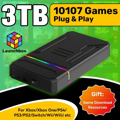 3T Gaming HDD Launchbox OS Console de jogos retrô para XBOX/PS4/Switch/PS3/PS2/PS1/WiiU/Wii/DC com 10107 jogos para Windows PC/Laptop