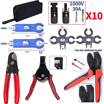 Painel Solar PV Crimping Tool Kit com Crimper Stripper, Conectores Solares, Spanner Wrench, Ferramenta Crimper para AWG14-10, 2,5, 4, 6 mm2