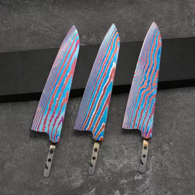 Lâmina de faca Timascus titânio aço damasco faca de chef lâmina em branco kit de fabricação de faca de cozinha sem alça
