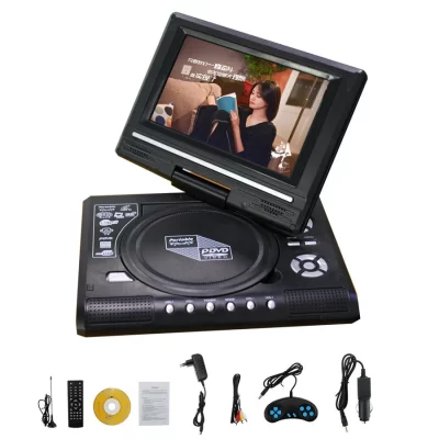 DVD portátil e reprodutor de TV para casa e carro, 7,8 polegadas, 16:9 Widescreen, 800mAh, VCD, CD, MP3, HD Media-Player, USB, cartões SD, jogo de cabo RCA