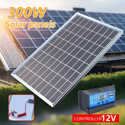 Kit Banco de Energia Fotovoltaica, Painel Solar, Placa Solar para Casa, Camping, RV, Carro, Carregador de Bateria Rápido, 100A, 12V, 300W, 600W