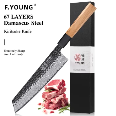 F.YOUNG 8.2 "estilo japonês faca de chef profissional carne vegetal cutelo mão forjada aço damasco cozinha facas Kiritsuke