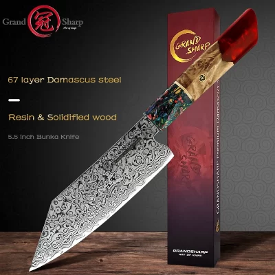 Grandsharp 5.5 polegada japonês bunka faca de cozinha 67 camadas damasco aço facas chef frutas carne legumes cortador ferramentas cozinha
